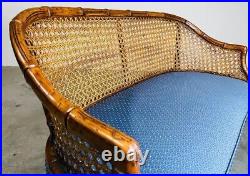 Chinese Chippendale Caned Barrel Back Settee Loveseat Bench