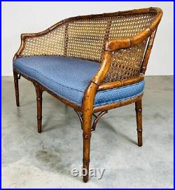 Chinese Chippendale Caned Barrel Back Settee Loveseat Bench