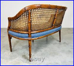 Chinese Chippendale Caned Barrel Back Settee Loveseat Bench