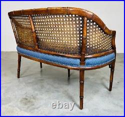 Chinese Chippendale Caned Barrel Back Settee Loveseat Bench