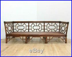 Chinese Chippendale Rattan Leather Sofa Chinoiserie Hollywood Regency Couch