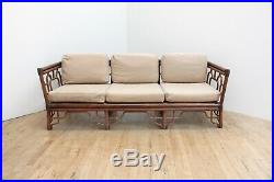 Chinese Chippendale Rattan Leather Sofa Chinoiserie Hollywood Regency Couch