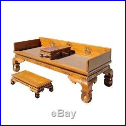 Chinese Solid Wood Golden Dragon Relief Motif Day Bed Couch Set cs4168