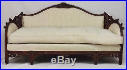 Chinoiserie Chippendale Sofa Mahogany Frame Intimately Carved Cream Fabric