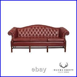 Chippendale Chesterfield Style Tufted Leather Camelback Sofa