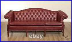 Chippendale Chesterfield Style Tufted Leather Camelback Sofa