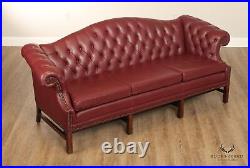 Chippendale Chesterfield Style Tufted Leather Camelback Sofa