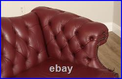 Chippendale Chesterfield Style Tufted Leather Camelback Sofa