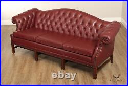 Chippendale Chesterfield Style Tufted Leather Camelback Sofa