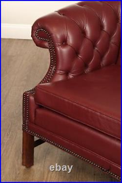 Chippendale Chesterfield Style Tufted Leather Camelback Sofa