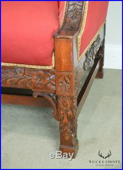 Chippendale Style Carved Mahogany Frame Loveseat or Small Sofa