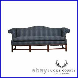 Chippendale Style Custom Blue Upholstered Mahogany Camelback Sofa
