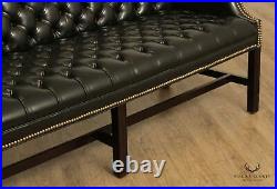 Chippendale Style Vintage Black Tufted Faux Leather Camelback Sofa