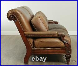 Cibola Distressed Brown Leather Large Mahogany Regency Style Sofa