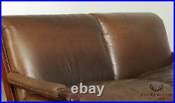 Cibola Distressed Brown Leather Large Mahogany Regency Style Sofa