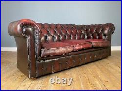 Classic 1980s British Oxblood Leather Chesterfield Sofa