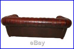 Classic Red Leather Chesterfield Salon Set, Includes Sofa & Loveseat, 1970's