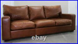 Collins & Hayes Heath Three Seater Brown Leather Sofa Feather Filled Cushions