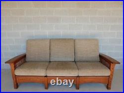 Custom Amish Made Mission Oak Arts & Crafts Prairie Style Upholstered Sofa