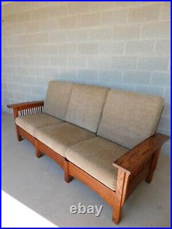 Custom Amish Made Mission Oak Arts & Crafts Prairie Style Upholstered Sofa