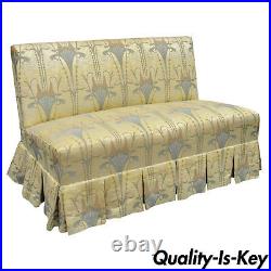 Custom Floral Art Nouveau Gold Fabric Slipper Chair Armless Loveseat Settee Sofa