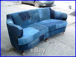Custom Made Denim/Jeans sofa upholstered on Antique Frame-Hand Tied Springs