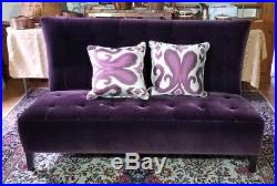 Custom Vintage Antique Style Velvet Plumb Colored Mohair Tufted Sofa Settee