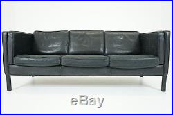 (D143) SALE! Danish Mid Century Modern Black Leather Sofa Couch by Stouby