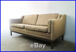 Danish 1970s mid century sofa brown pinstripe upholstery
