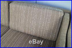 Danish 1970s mid century sofa brown pinstripe upholstery