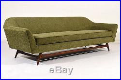Danish Mid-Century Modern-style Sofa Modernism Green Fabric, Walnut Wood Base