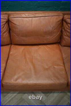 Danish Mid Century Retro Vintage 3 Seat Tan leather Sofa Settee Couch 1970s