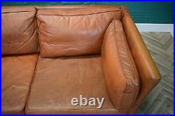 Danish Mid Century Retro Vintage 3 Seat Tan leather Sofa Settee Couch 1970s