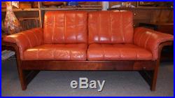Danish Modern Stressless Ekornes Style Sofa, Loveseat & Lounge Chair Leather