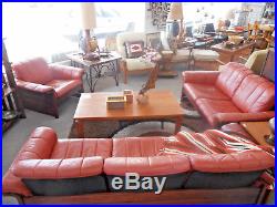 Danish Modern Stressless Ekornes Style Sofa, Loveseat & Lounge Chair Leather
