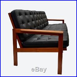 Danish Studio Couch Black Leather Vintage Sofa 60s