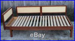 Danish daybed- good rattan & teak frame two pullout draws- needs reupholstered