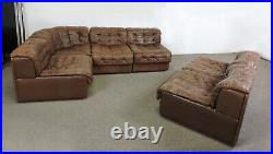 De Sede Modular DS11 Brown Leather Patchwork Sofa 1970s Mid Century Modern