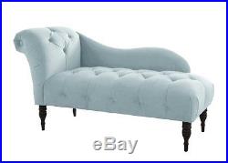 Deep Diamond Tufting Tufted Light Blue Handmade Vintage Style Chaise Lounge Sofa