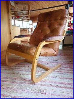 Designer Chair Vintage Leather Cantilever 60er Easy Chair Denmark Danish 13