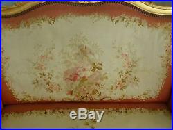 Diminutive Antique Louis 16th Gilt French Petit Point Tapestry Loveseat / Sofa