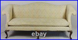 Drexel Mahogany Queen Anne Sofa with Flame Stitch Fabric Williamsburg Style