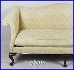 Drexel Mahogany Queen Anne Sofa with Flame Stitch Fabric Williamsburg Style
