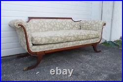 Duncan Phyfe 1940s Mahogany Hand Carved Tapestry Sofa Couch 3608