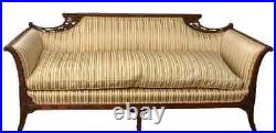 Duncan Phyfe Regency Style Carved Mahogany Sofa Silk Striped Fabric