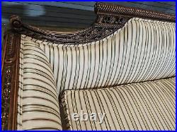 Duncan Phyfe Regency Style Carved Mahogany Sofa Silk Striped Fabric