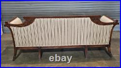 Duncan Phyfe Regency Style Carved Mahogany Sofa Silk Striped Fabric