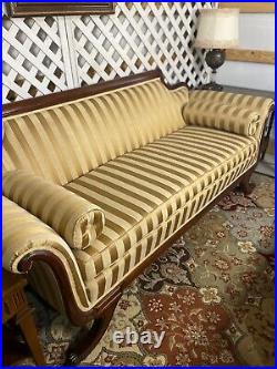 Duncan Phyfe-Style 3-Seater Gold Striped Sofa, Antique Couch, INCREDIBLE shape