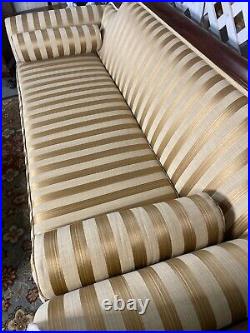 Duncan Phyfe-Style 3-Seater Gold Striped Sofa, Antique Couch, INCREDIBLE shape