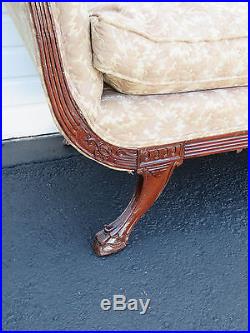 Duncan Phyfe Style Carved Solid Mahogany Claw Feet Long Couch Sofa 8467